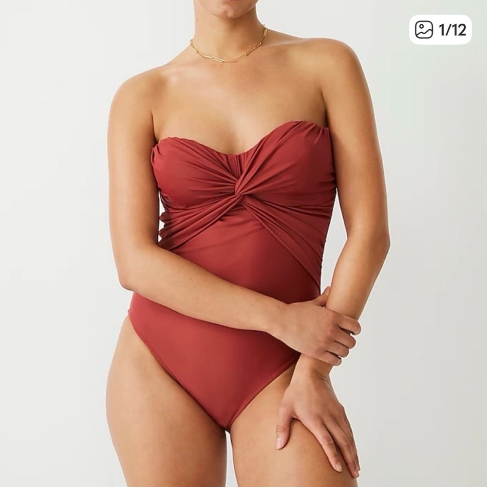 NWOT J.Crew twist front bandeau one piece bathing suit red 6